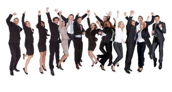 Large group of excited business people. 